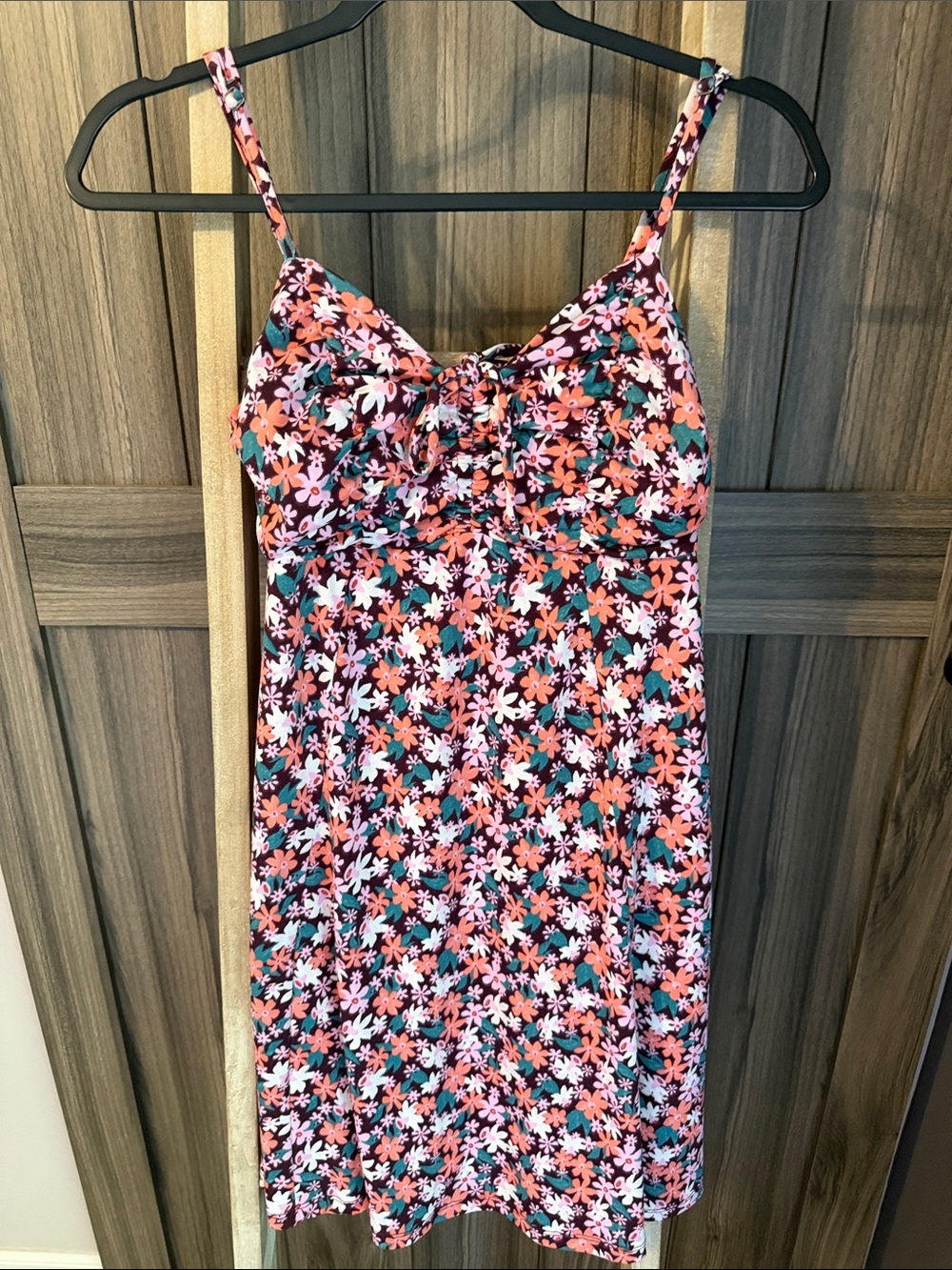 SO Floral Print Dress in Teal, Peach, and Purple